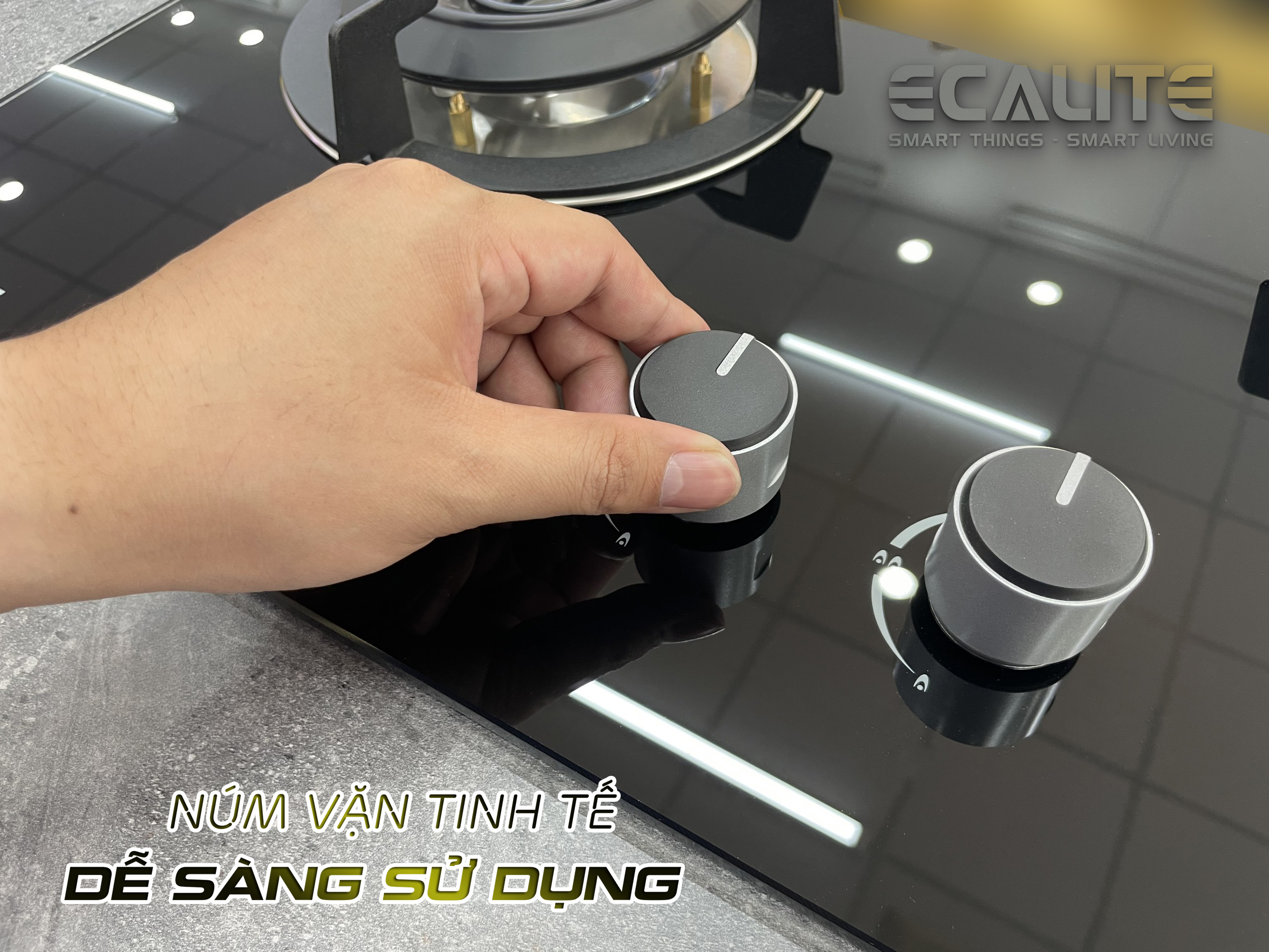 Bếp gas âm 2 vùng nấu Ecalite EG-XD27545B núm vặn tinh tế 