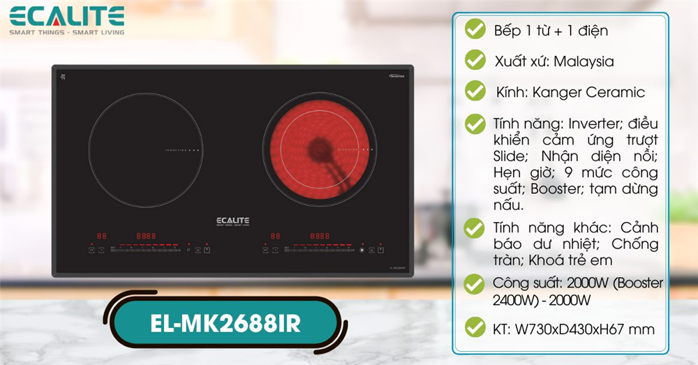 Bếp 1 điện 1 từ Ecalite EL-MK2688IR