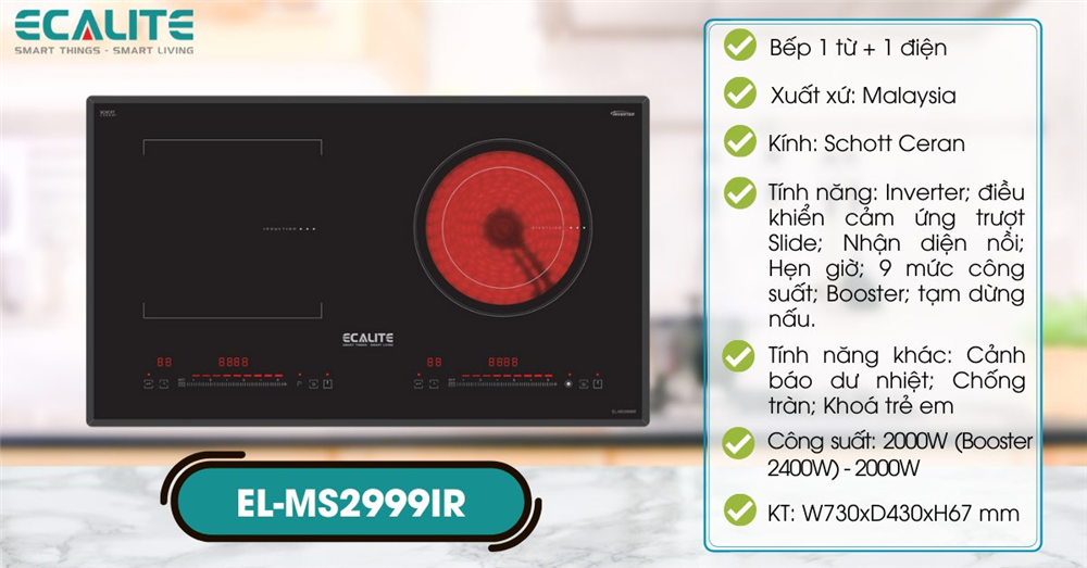  Bếp 1 điện 1 từ Ecalite EL-MS2999IR