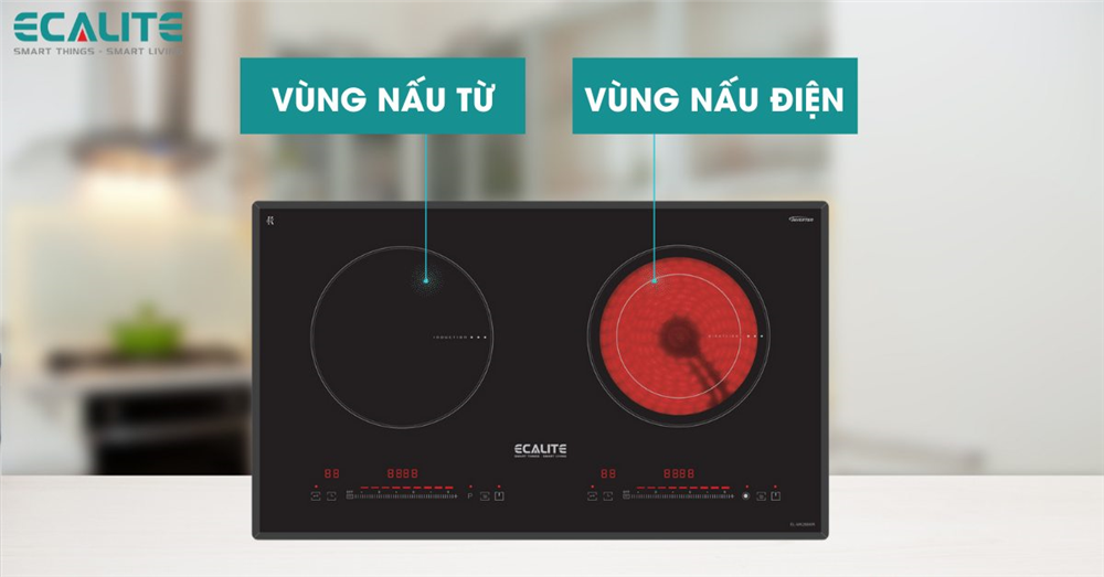Bếp kết hợp Ecalite có cả vùng nấu từ và vùng nấu điện