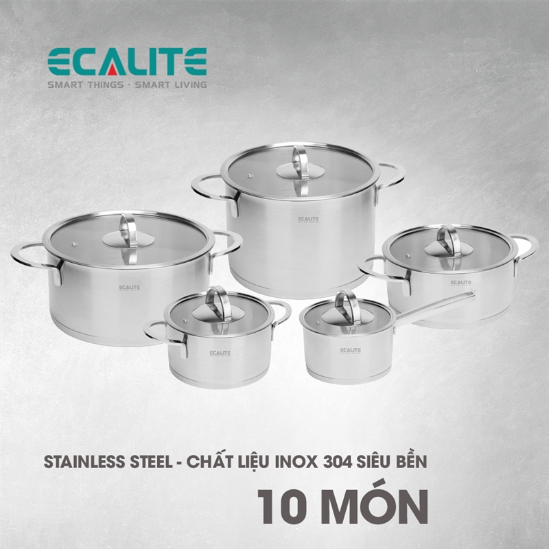Bộ nồi Inox cao cấp 10 món Ecalite EKW-SA5010