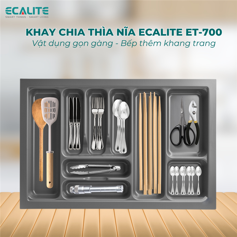 Khay chia thìa dĩa nhựa cao cấp Ecalite ET-700