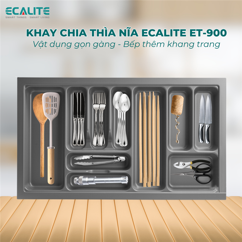 Khay chia thìa dĩa nhựa cao cấp Ecalite ET-900