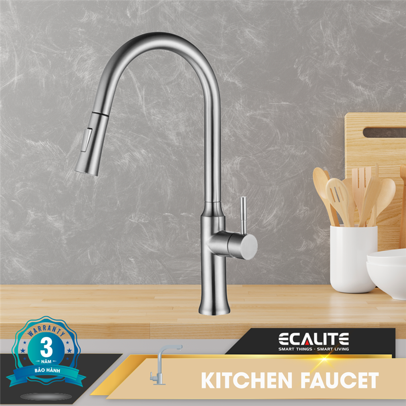Vòi rửa chén nóng lạnh Pull-down Ecalite EF-K134S có dây rút