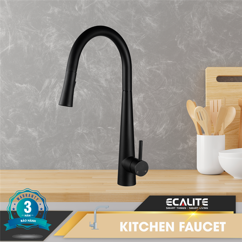 Vòi rửa chén nóng lạnh Pull-down Ecalite EF-K149B có dây rút