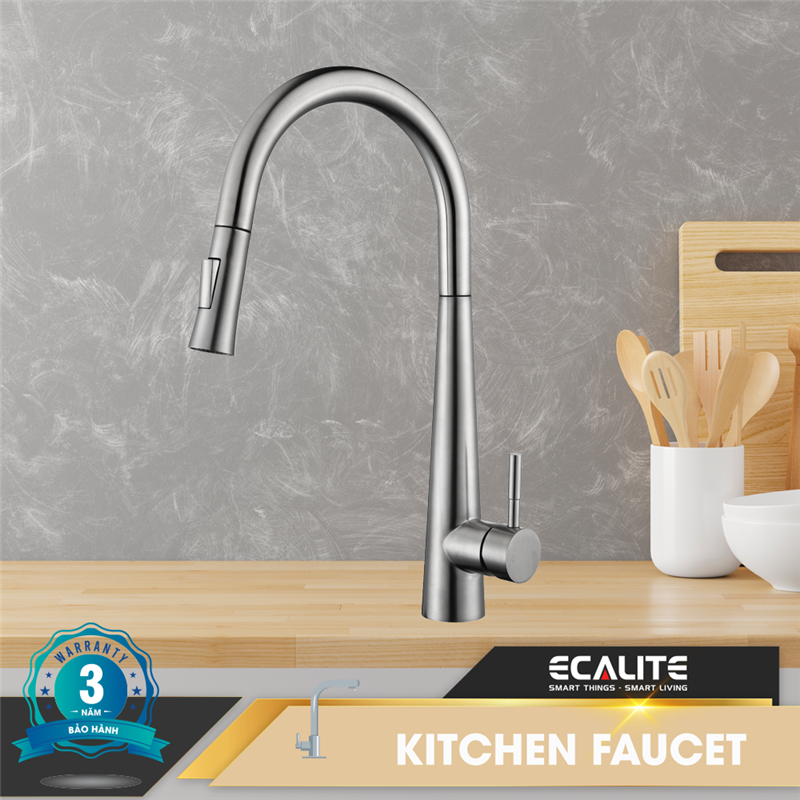 Vòi rửa chén nóng lạnh Pull-down Ecalite EF-K149S có dây rút