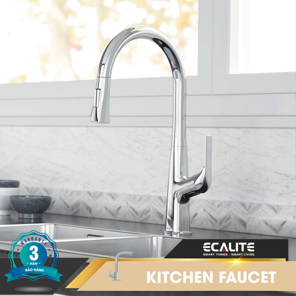 Vòi rửa chén nóng lạnh Pull-out Ecalite EF-K569C có dây rút