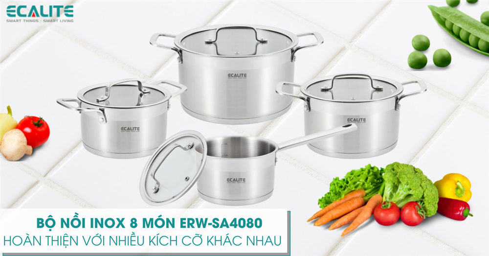 Bộ nồi inox 8 món Ecalite ERW-SA4080