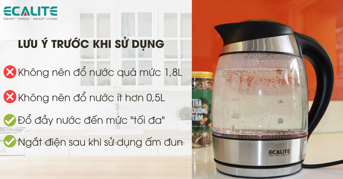 Công việc cần lưu ý trước khi sử dụng ấm đun Ecalite
