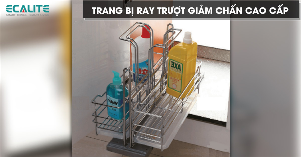 Giá để chai lọ tẩy rửa Ecalite trang bị rây trượt giảm chấn cao cấp Giá để chai lọ tẩy rửa Ecalite trang bị rây trượt giảm chấn cao cấp
