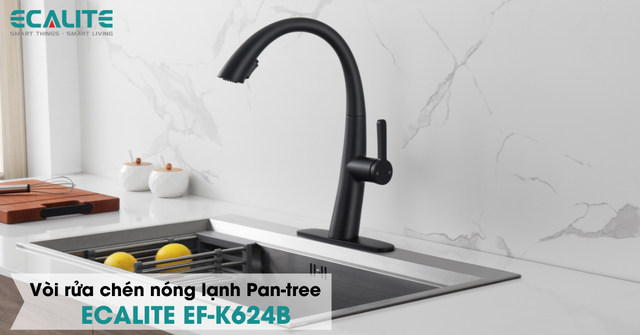 Bề mặt sơn đen cực đẹp trên vòi dây rút Ecalite EF-K624B
