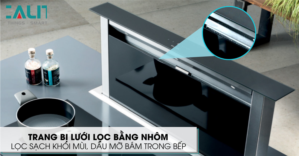 Máy hút mùi âm bàn Ecalite trang bị lưới hợp kim nhôm