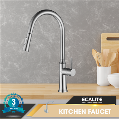 Vòi rửa chén nóng lạnh Pull-down Ecalite EF-K134S có dây rút