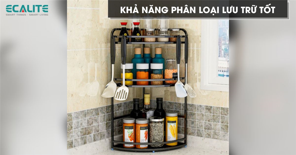 Phụ kiện góc tủ bếp Ecalite khả năng phân chia lưu trữ tốt