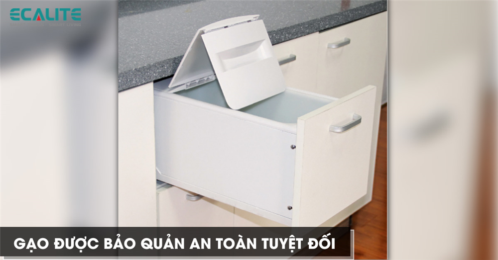 Thùng gạo âm tủ Ecalite bảo quản gajpo an toàn tuyệt đối