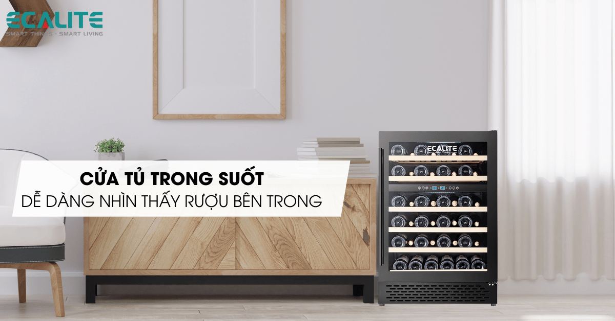 Cửa tủ có cách nhiệt dễ dàng nhìn thấy rượu bên trong
