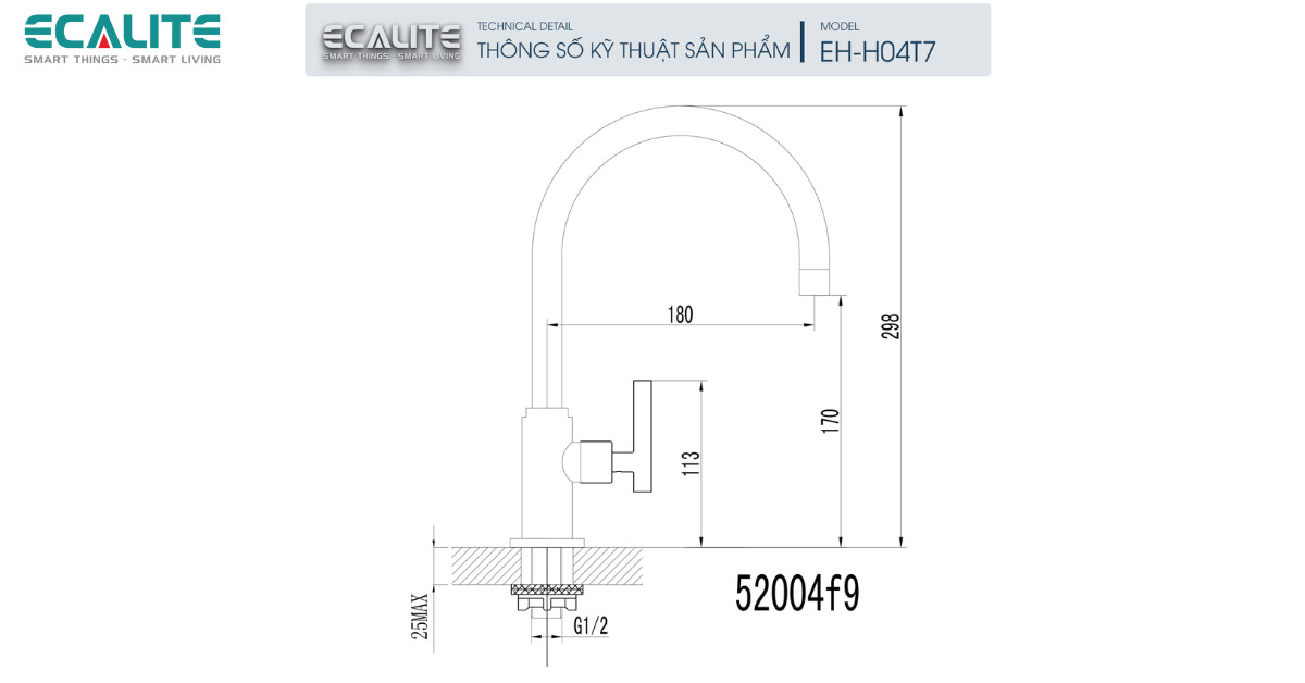 Thông số kỹ thuật của vòi rửa chén Ecalite EH-H04T7 Thông số kỹ thuật của vòi rửa chén Ecalite EH-H04T7