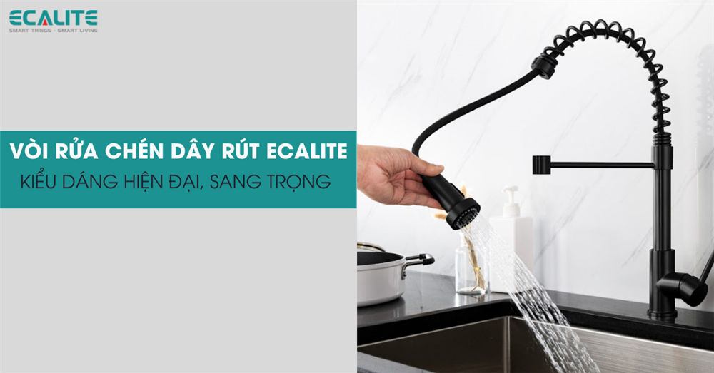 Vòi rửa bát dây rút Ecalite hiện đại, sang trọng.