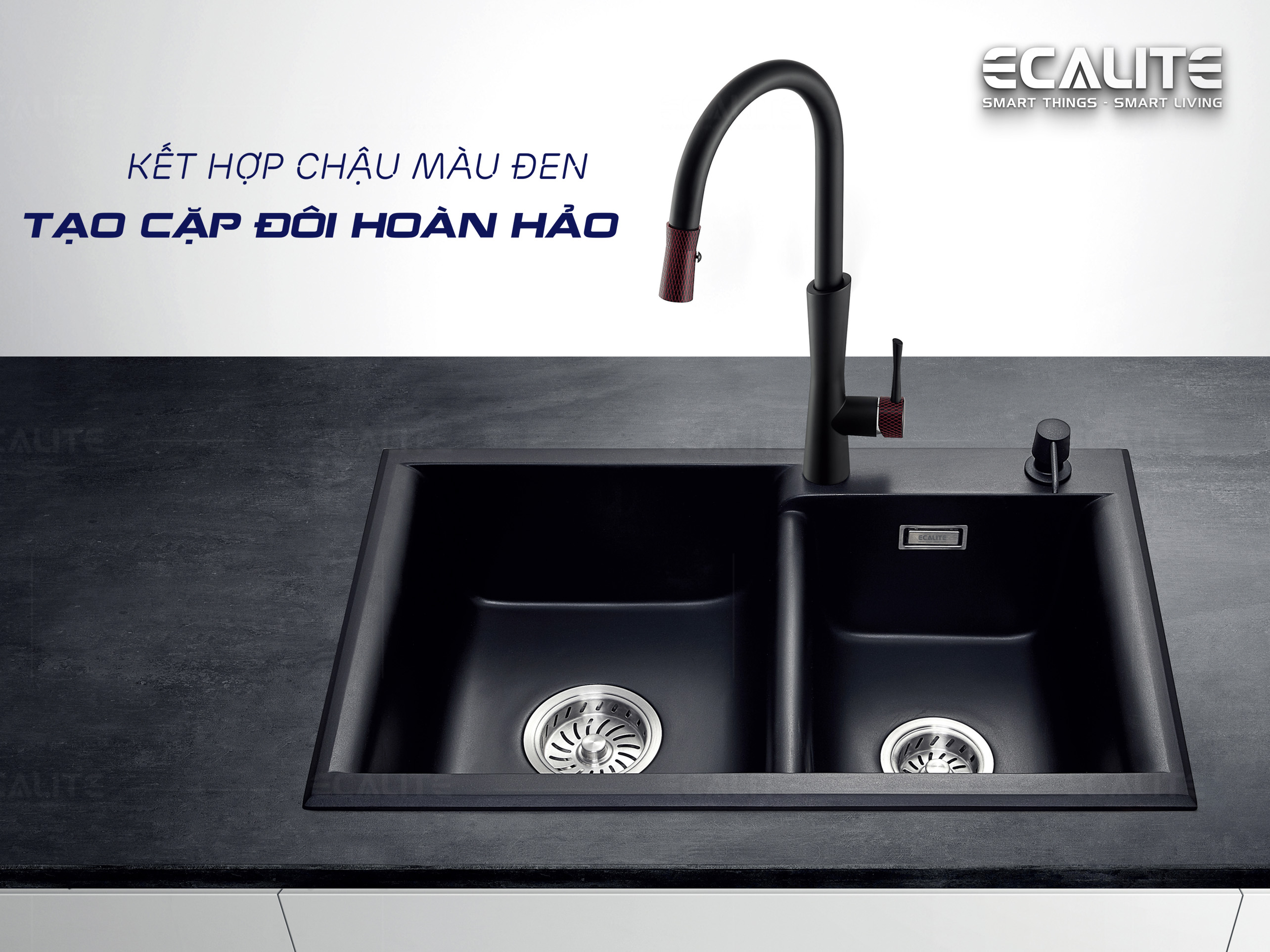 Vòi rửa chén nóng lạnh E-Signature Ecalite EF-N2023B phù hợp với nhiều mẫu chậu đá đen