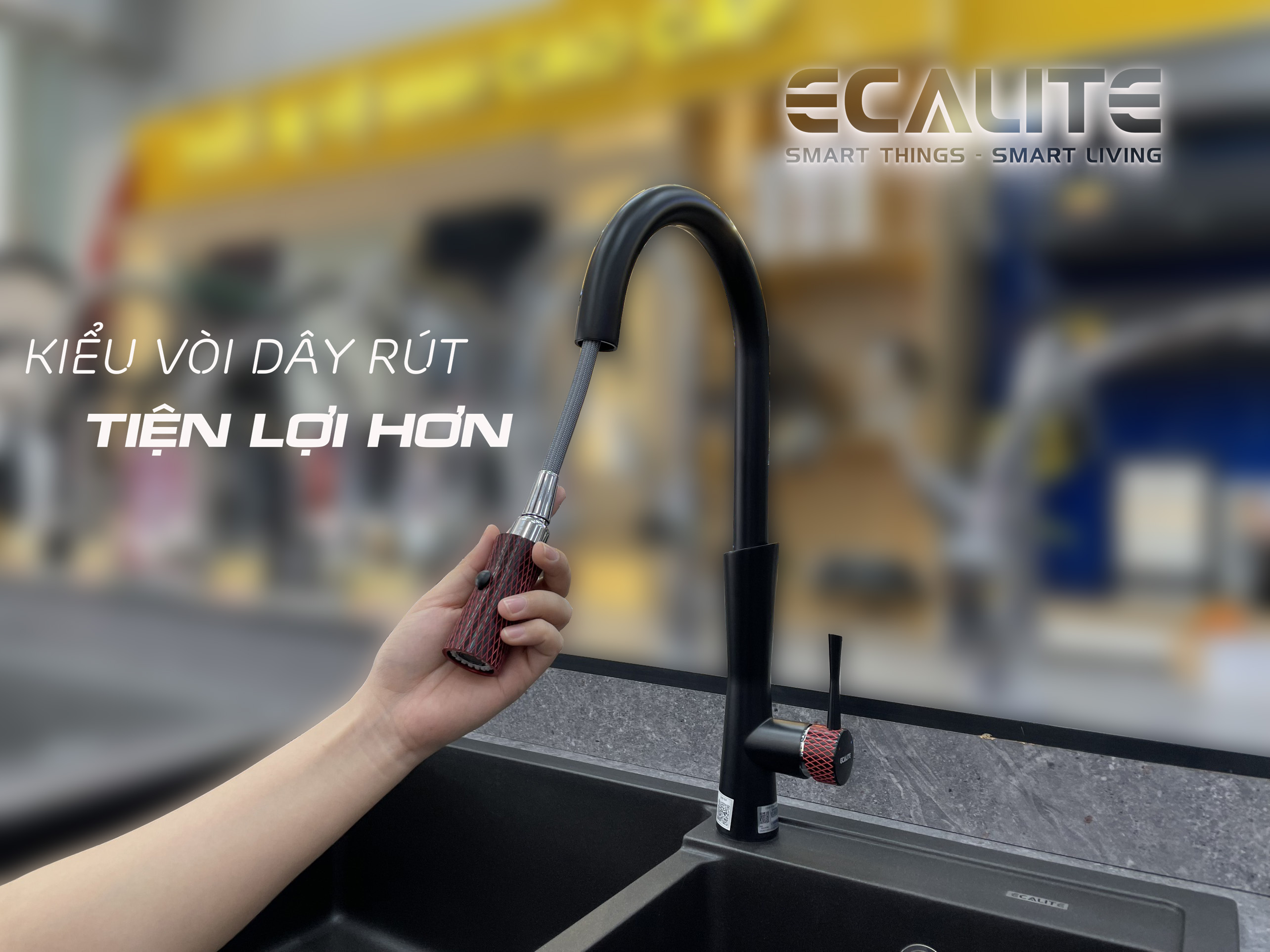 Vòi rửa chén nóng lạnh E-Signature Ecalite EF-N2023B dây rút tiện lợi
