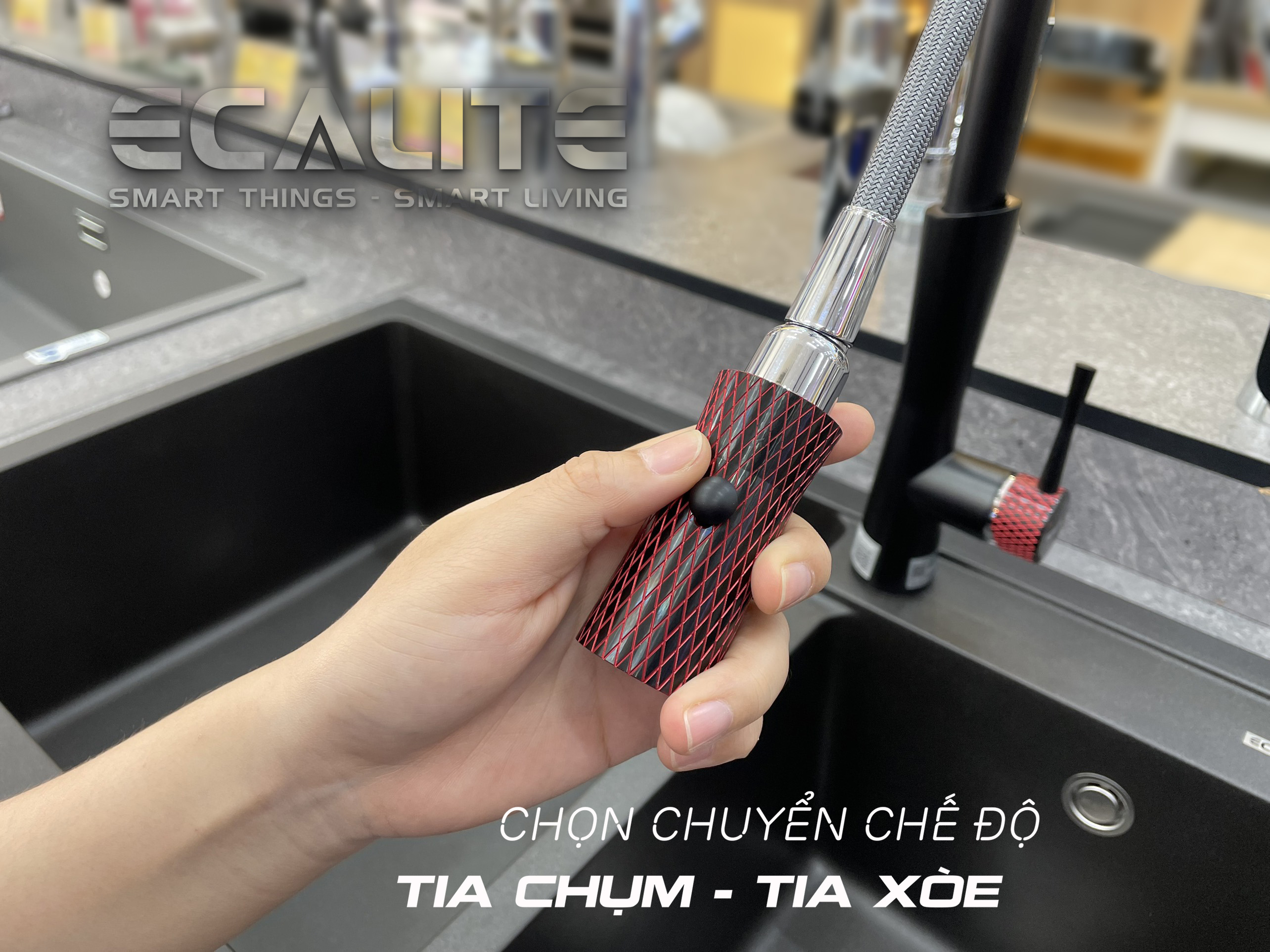 Vòi rửa chén nóng lạnh E-Signature Ecalite EF-N2023B nút gạn chuyển nước
