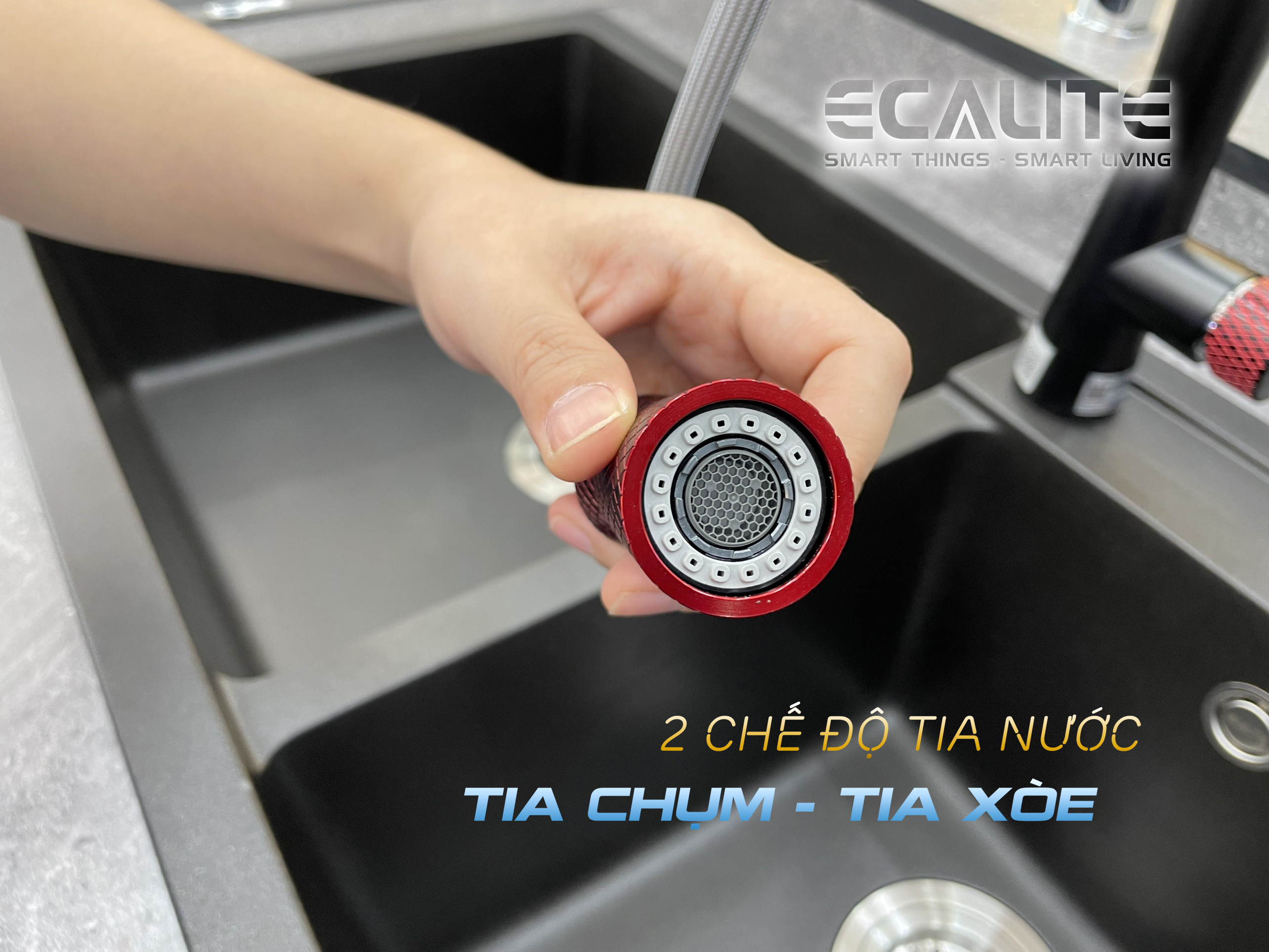 Vòi rửa chén nóng lạnh E-Signature Ecalite EF-N2023B đầu vòi có lưới tạo bọt